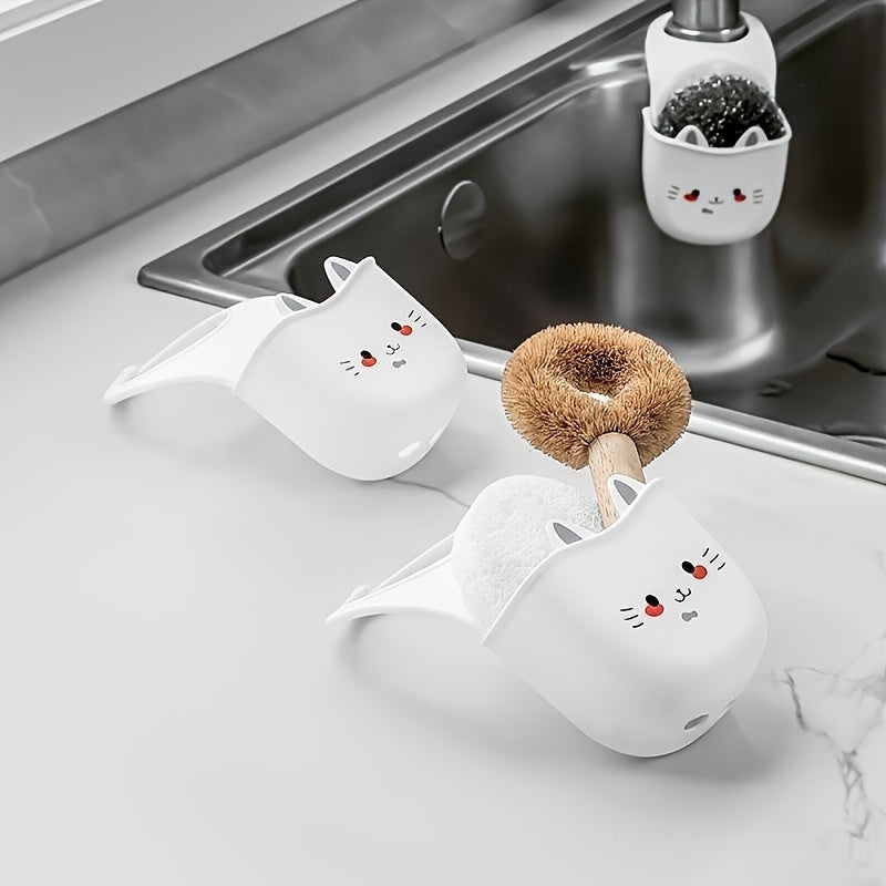 1pc Cute Cat Silicone Faucet Holder, Sponge Storage Rack with Drainage Holes for Bathroom and Kitchen Space Saver, Water Drainage Rack | Decorative Storage | Durable Sponge Holder, Bathroom Organizers And Storage
