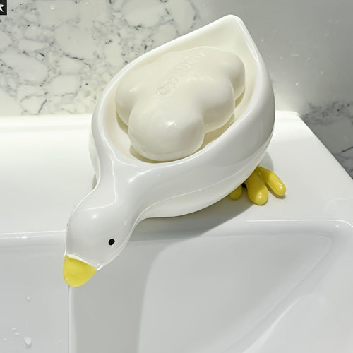 Adorable Duck-Shaped Soap Holder - Self-Draining, Plastic Oval Bathroom Accessory for Easy Storage