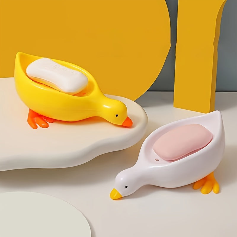 Adorable Duck-Shaped Soap Holder - Self-Draining, Plastic Oval Bathroom Accessory for Easy Storage