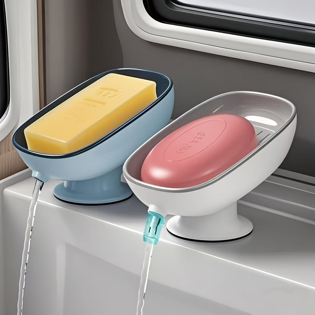 2-In-1 Bathroom Soap Holder with Suction Cup, Countertop Drainage Soap Box Suitable for Dual Storage of Round, Square, And Large Bars of Soap, Fragrance-Free - Available in Multiple Colors