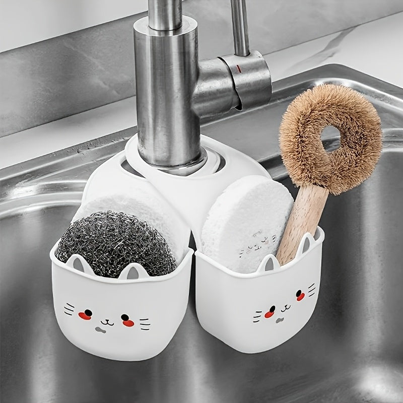 1pc Cute Cat Silicone Faucet Holder, Sponge Storage Rack with Drainage Holes for Bathroom and Kitchen Space Saver, Water Drainage Rack | Decorative Storage | Durable Sponge Holder, Bathroom Organizers And Storage