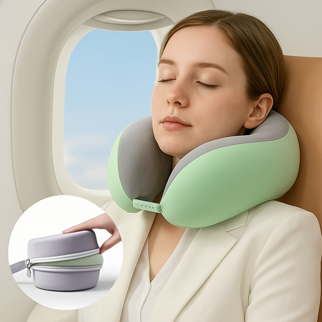 Ergonomic U-Shaped Neck Pillow with Storage Bag - Memory Foam Travel Pillow with Slow Rebound Technology, Machine Washable Cover, Lightweight & Portable for Airplane, Office, Home - for Neck & Head, Ideal for Napping, Reading, Videos - Available in