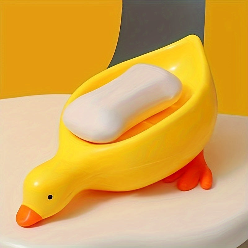 Adorable Duck-Shaped Soap Holder - Self-Draining, Plastic Oval Bathroom Accessory for Easy Storage