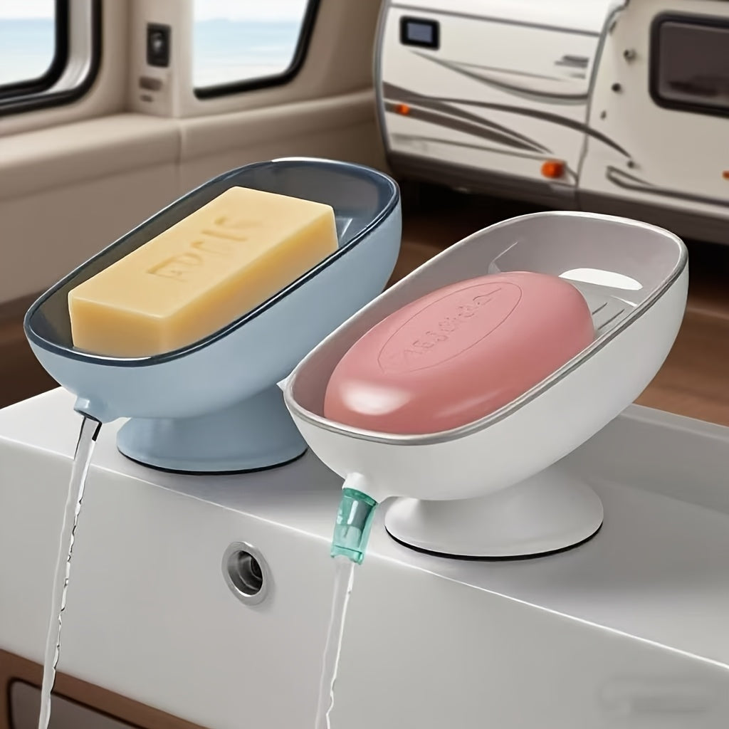 2-In-1 Bathroom Soap Holder with Suction Cup, Countertop Drainage Soap Box Suitable for Dual Storage of Round, Square, And Large Bars of Soap, Fragrance-Free - Available in Multiple Colors