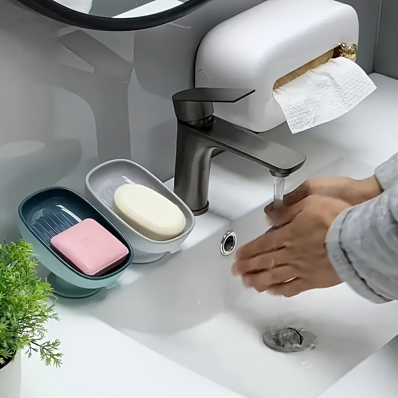2-In-1 Bathroom Soap Holder with Suction Cup, Countertop Drainage Soap Box Suitable for Dual Storage of Round, Square, And Large Bars of Soap, Fragrance-Free - Available in Multiple Colors