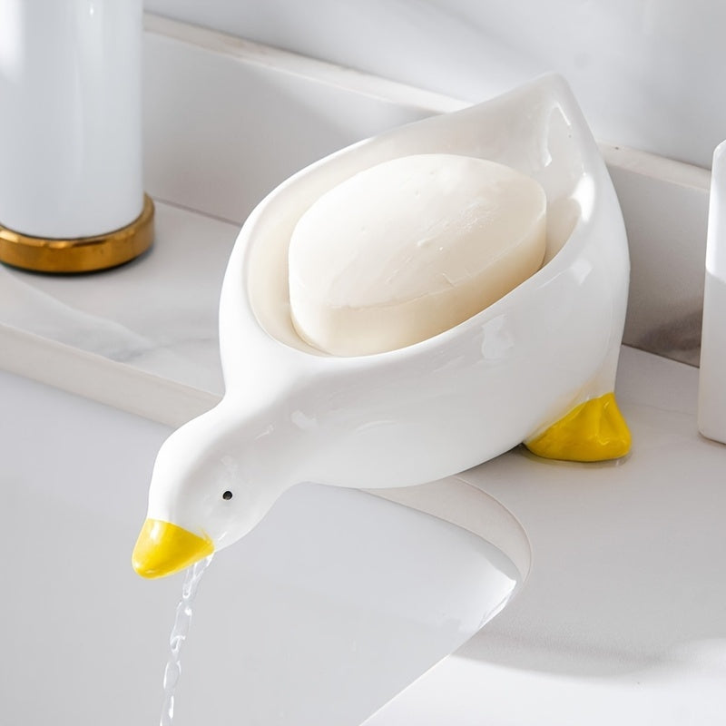 Adorable Duck-Shaped Soap Holder - Self-Draining, Plastic Oval Bathroom Accessory for Easy Storage
