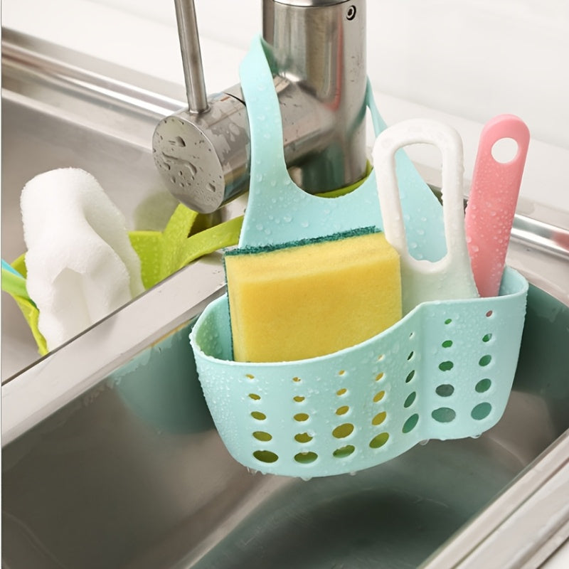 2pcs Adjustable Kitchen Sink Storage Rack - Durable Plastic Faucet Sponge Holder with Drainage Holes, Green Countertop Storage Basket Suitable for Sponges, Scrubbers, And Soap Bars, Perforated Design | Sturdy Construction, Kitchen Sink Additions