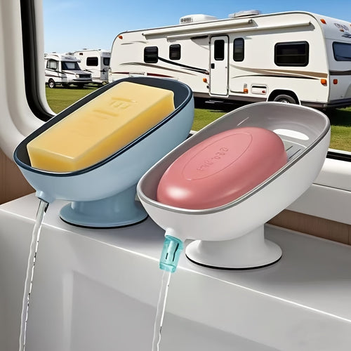 2-In-1 Bathroom Soap Holder with Suction Cup, Countertop Drainage Soap Box Suitable for Dual Storage of Round, Square, And Large Bars of Soap, Fragrance-Free - Available in Multiple Colors