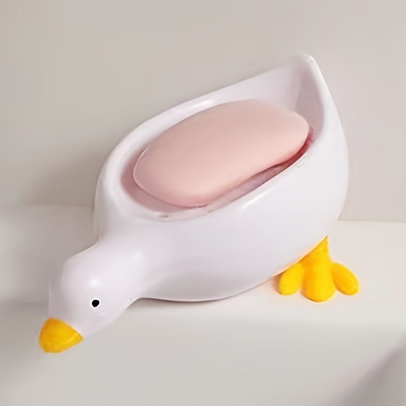 Adorable Duck-Shaped Soap Holder - Self-Draining, Plastic Oval Bathroom Accessory for Easy Storage