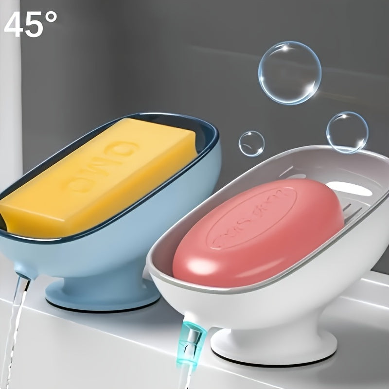 2-In-1 Bathroom Soap Holder with Suction Cup, Countertop Drainage Soap Box Suitable for Dual Storage of Round, Square, And Large Bars of Soap, Fragrance-Free - Available in Multiple Colors